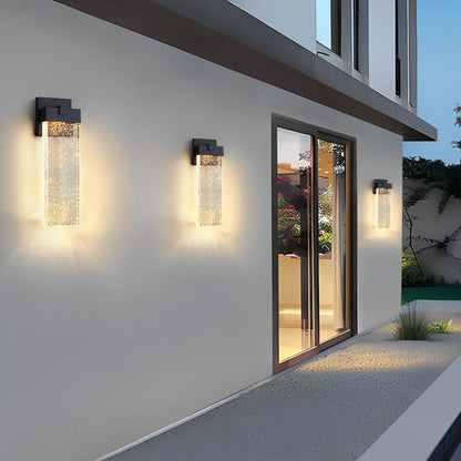 Outdoor Sconce with Crystal Diffuser – Black Aluminum, Warm White LED, Waterproof for Front Door, Patio, Garden Path & Driveway – Three Size