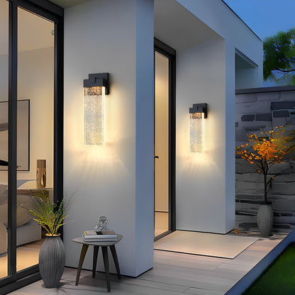 Outdoor Sconce with Crystal Diffuser – Black Aluminum, Warm White LED, Waterproof for Front Door, Patio, Garden Path & Driveway – Three Size