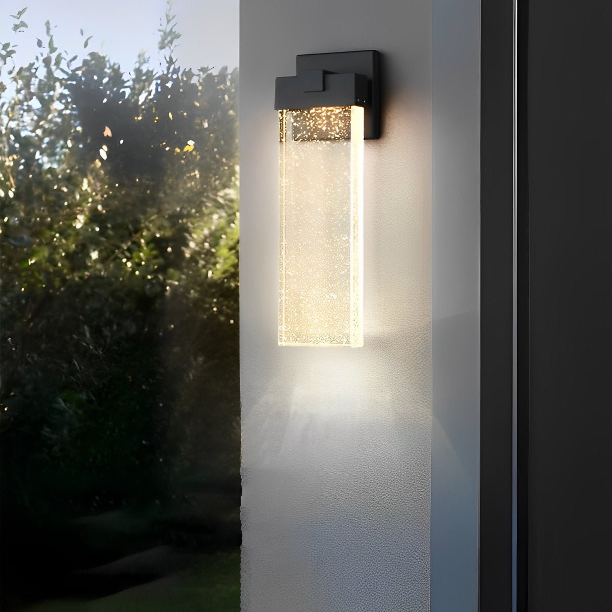 Outdoor Sconce with Crystal Diffuser – Black Aluminum, Warm White LED, Waterproof for Front Door, Patio, Garden Path & Driveway – Three Size