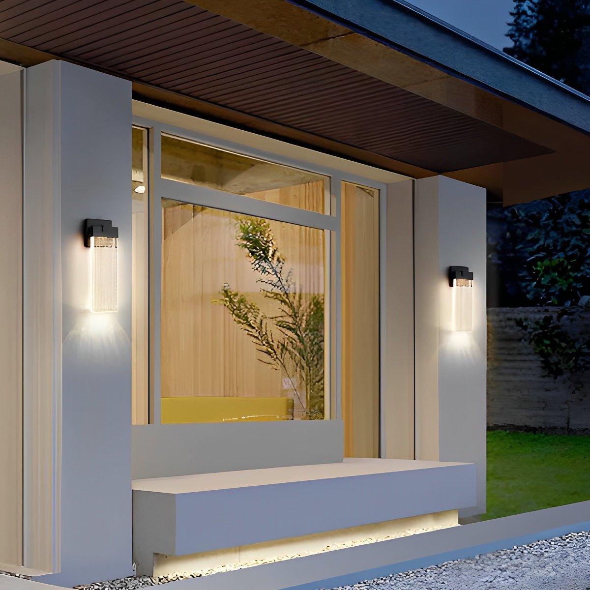Outdoor Sconce with Crystal Diffuser – Black Aluminum, Warm White LED, Waterproof for Front Door, Patio, Garden Path & Driveway – Three Size
