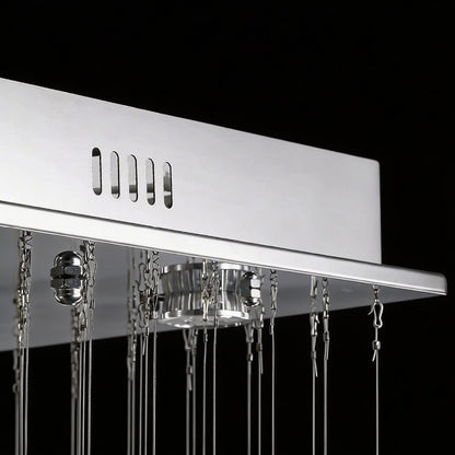 Rectangular Crystal Chandelier with Pyramid Design, 10-Light Stainless Steel Hanging Fixture for Dining Room, Kitchen Island & Living Room