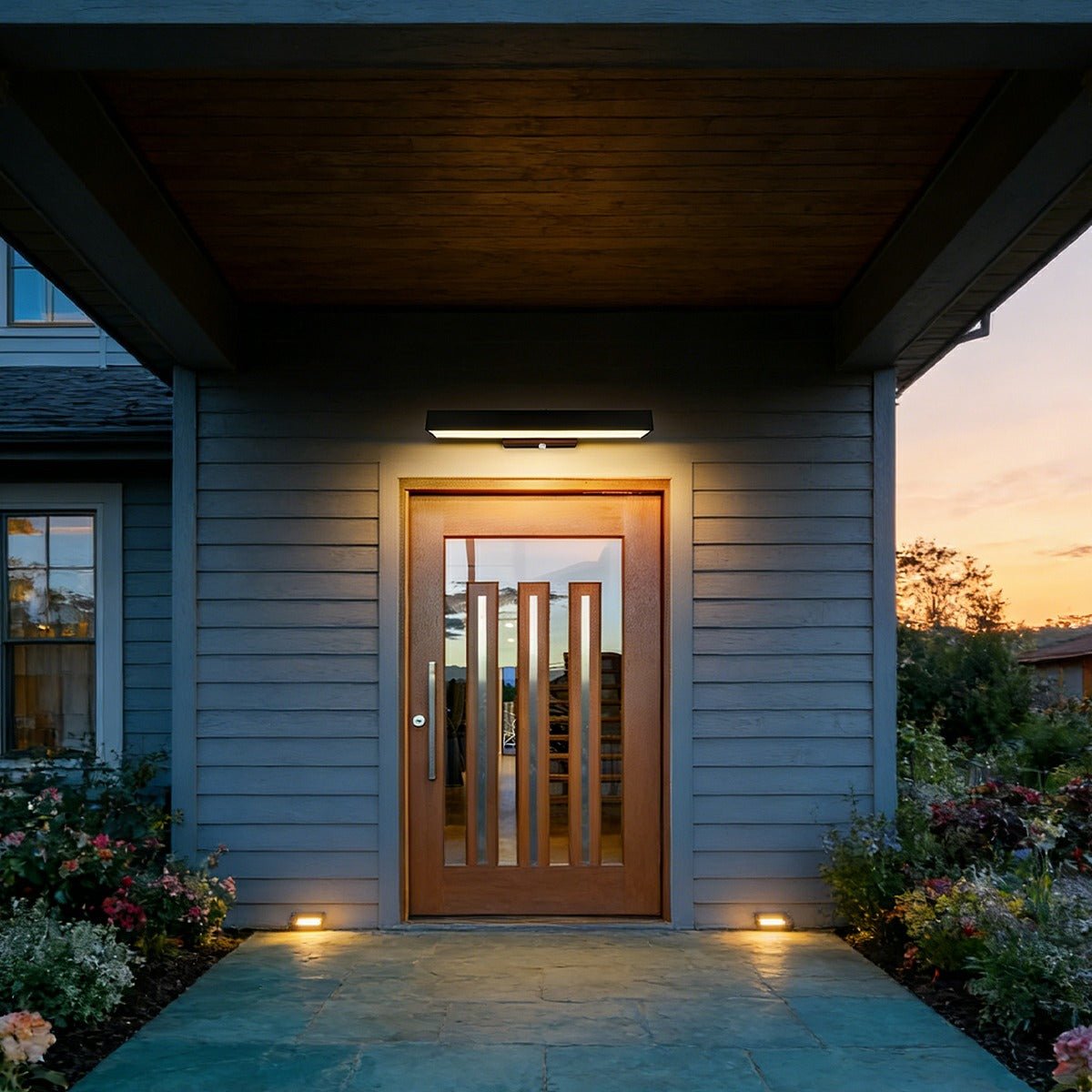 Motion Sensor Outdoor Wall Light Black Stainless Steel LED Sconce for Entrance Porch Doorway Waterproof Modern Exterior Fixture 12.6 in
