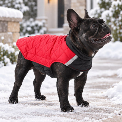 Ortekor Reversible Quilted Dog Winter Coat for Cold Walks - Water-Resistant Reflective 2-in-1 Jacket with Easy Belly Fit