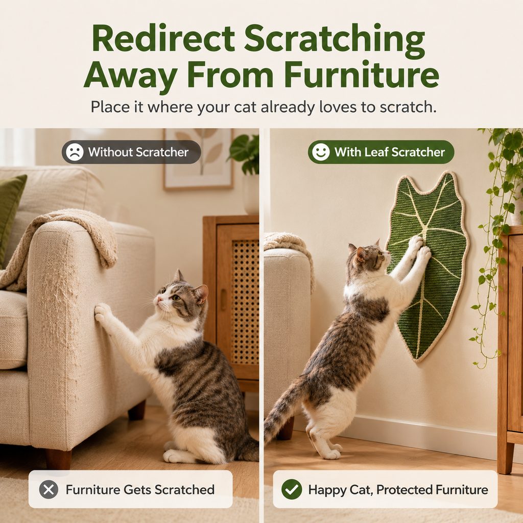 Ortekor Botanical Stick-On Sisal Cat Scratcher Mat for Walls, Doors & Floors - Redirect Scratching Away From Furniture