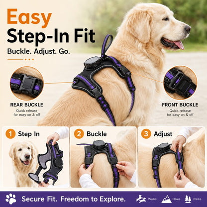 Ortekor 2-in-1 Reflective Dog Harness with Built-In Retractable Leash for Daily Walks - Close Control for Pulling Dogs