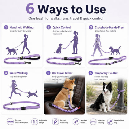Ortekor Hands-Free Shock-Absorbing Dog Leash for Running, Walking & Car Travel - Bungee Leash Helps Reduce Pulling