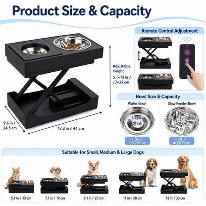 Ortekor Remote-Control Adjustable Dog Feeding Station for Home Meals - Helps Reduce Neck Bending, Slow Fast Eating & Keep Floors Cleaner