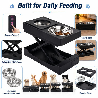 Ortekor Remote-Control Adjustable Dog Feeding Station for Home Meals - Helps Reduce Neck Bending, Slow Fast Eating & Keep Floors Cleaner