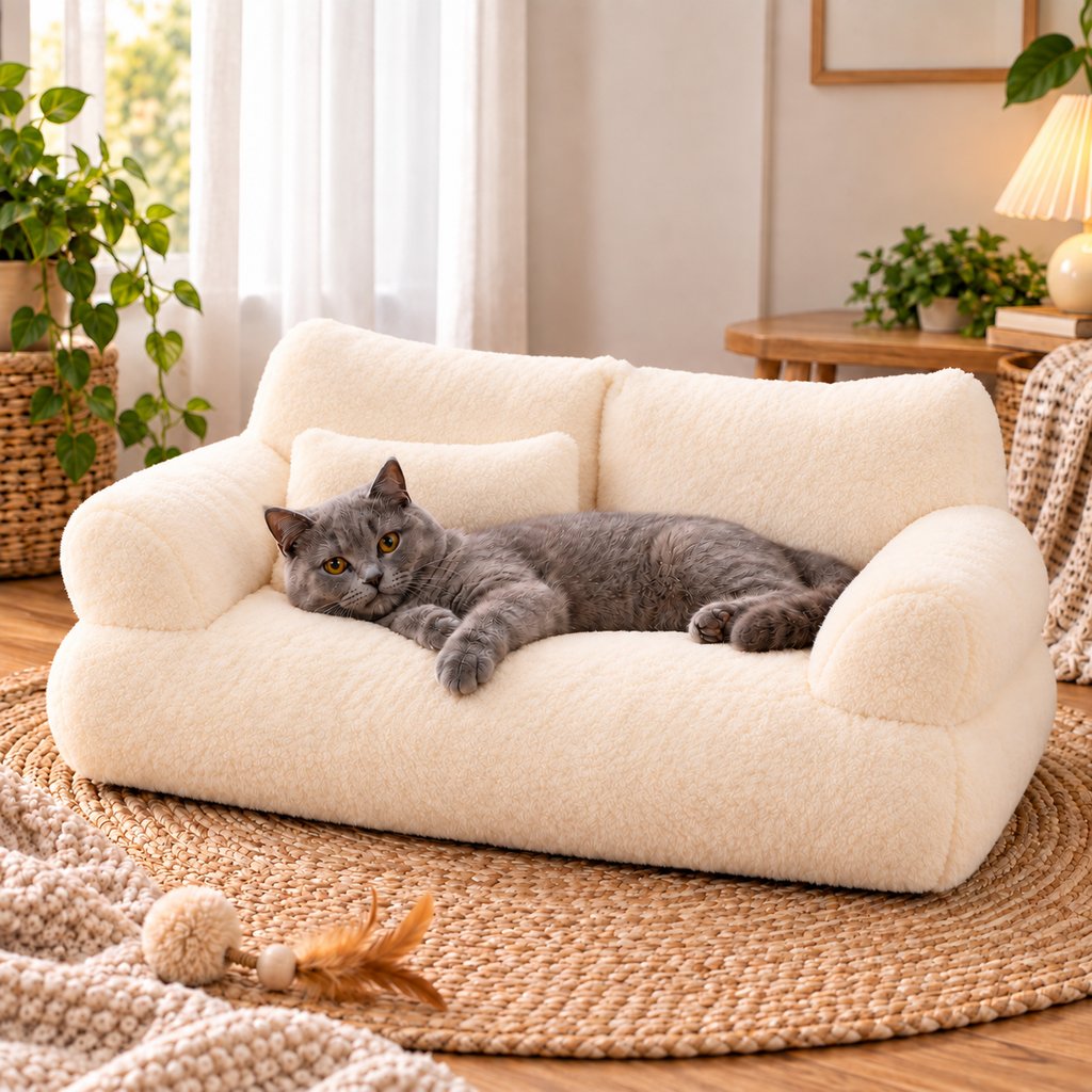 Ortekor Removable Plush Pet Sofa Bed for Cats & Small Dogs - Warm Supportive Couch for Indoor Naps & Easy Cleaning