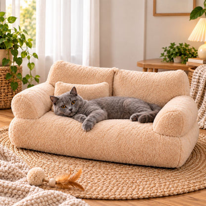 Ortekor Removable Plush Pet Sofa Bed for Cats & Small Dogs - Warm Supportive Couch for Indoor Naps & Easy Cleaning
