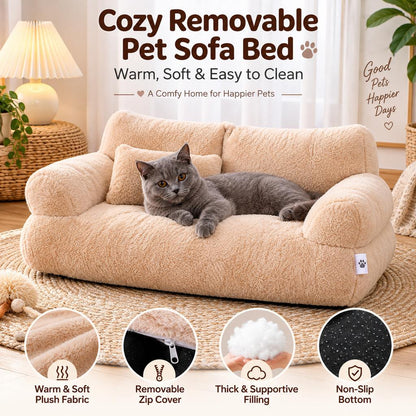 Ortekor Removable Plush Pet Sofa Bed for Cats & Small Dogs - Warm Supportive Couch for Indoor Naps & Easy Cleaning