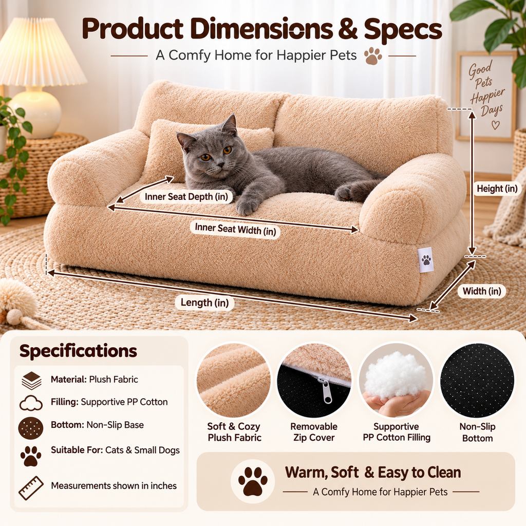 Ortekor Removable Plush Pet Sofa Bed for Cats & Small Dogs - Warm Supportive Couch for Indoor Naps & Easy Cleaning