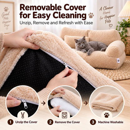 Ortekor Removable Plush Pet Sofa Bed for Cats & Small Dogs - Warm Supportive Couch for Indoor Naps & Easy Cleaning