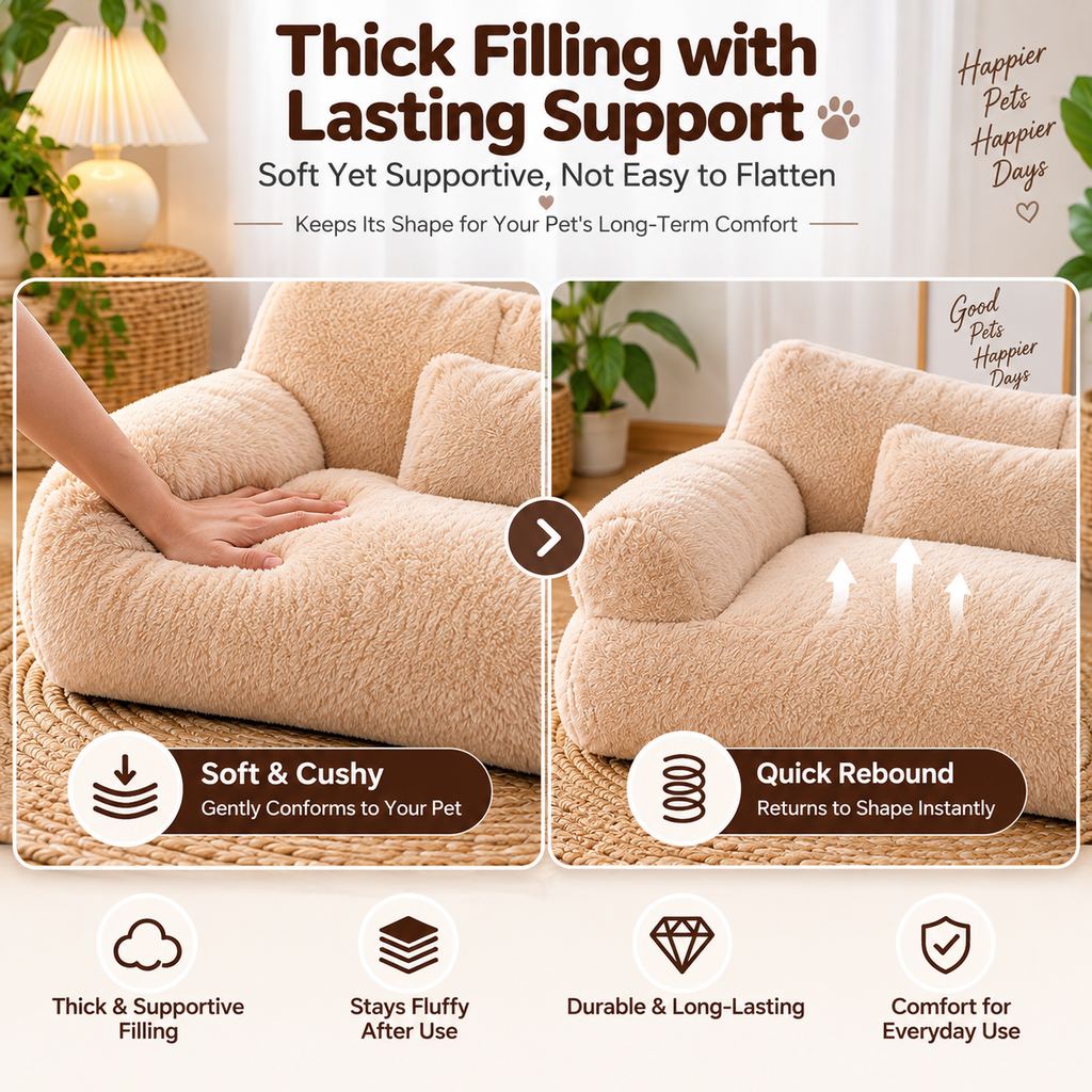 Ortekor Removable Plush Pet Sofa Bed for Cats & Small Dogs - Warm Supportive Couch for Indoor Naps & Easy Cleaning