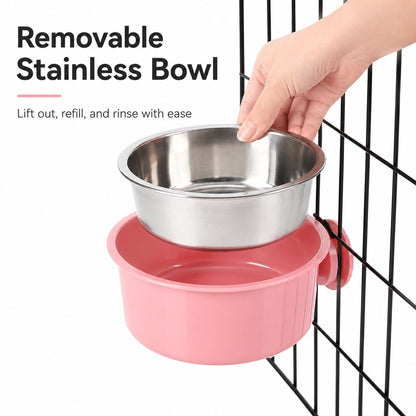 Ortekor Crate-Mounted Stainless Steel Pet Bowl for Dogs & Cats - Screw-On Food & Water Bowl for Cleaner Kennel Feeding