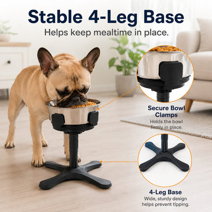 Ortekor French Bulldog Adjustable Elevated Tilted Dog Bowl for Kitchen Feeding Corners - 3-Height Stand with Slow Feeder Insert to Reduce Neck Bending & Mess