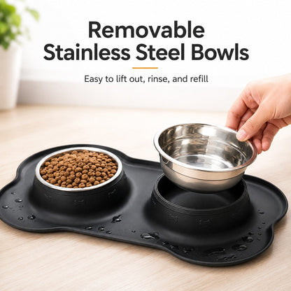Ortekor Spill-Proof Dual Pet Bowl for Cats & Dogs - Mess-Free Food & Water Station for Cleaner Floors
