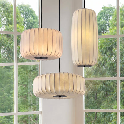 Sculptural Silk Pendant Light Fixture Adjustable Warm White LED – Modern Hanging Ceiling Lamp for Dining Living Room