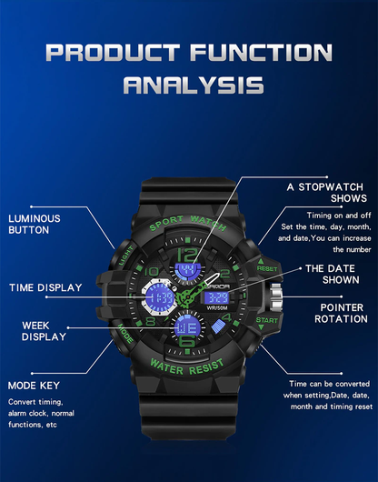 Digital Watch with Large 54.6mm Dial, Military Watch with 5 Bar Water Resistance, Rugged Outdoor Sport Watch
