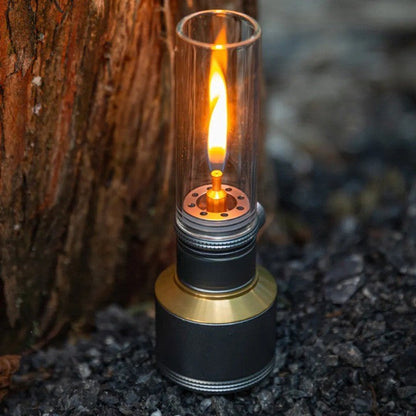 Butane Gas Lantern Aluminum Portable Outdoor Light Camping Hiking Backpacking Adjustable Flame Manual Ignition Vintage Design Travel Gear Em