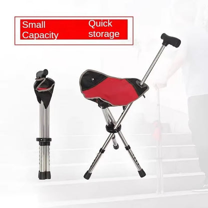 Folding Walking Cane with Built-In Seat & Tripod Base – Adjustable Height 22-34 in, Supports 287 lb, Lightweight 2.4 lb Aluminum Portable