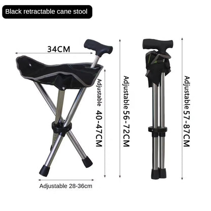 Folding Walking Cane with Built-In Seat – Adjustable Height Mobility Aid & Portable Stool for Seniors, Travel & Outdoor Use
