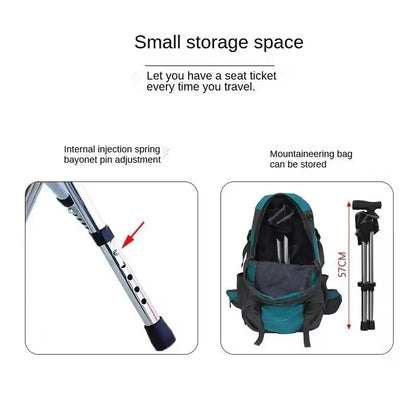 Folding Walking Cane with Built-In Seat – Adjustable Height Mobility Aid & Portable Stool for Seniors, Travel & Outdoor Use