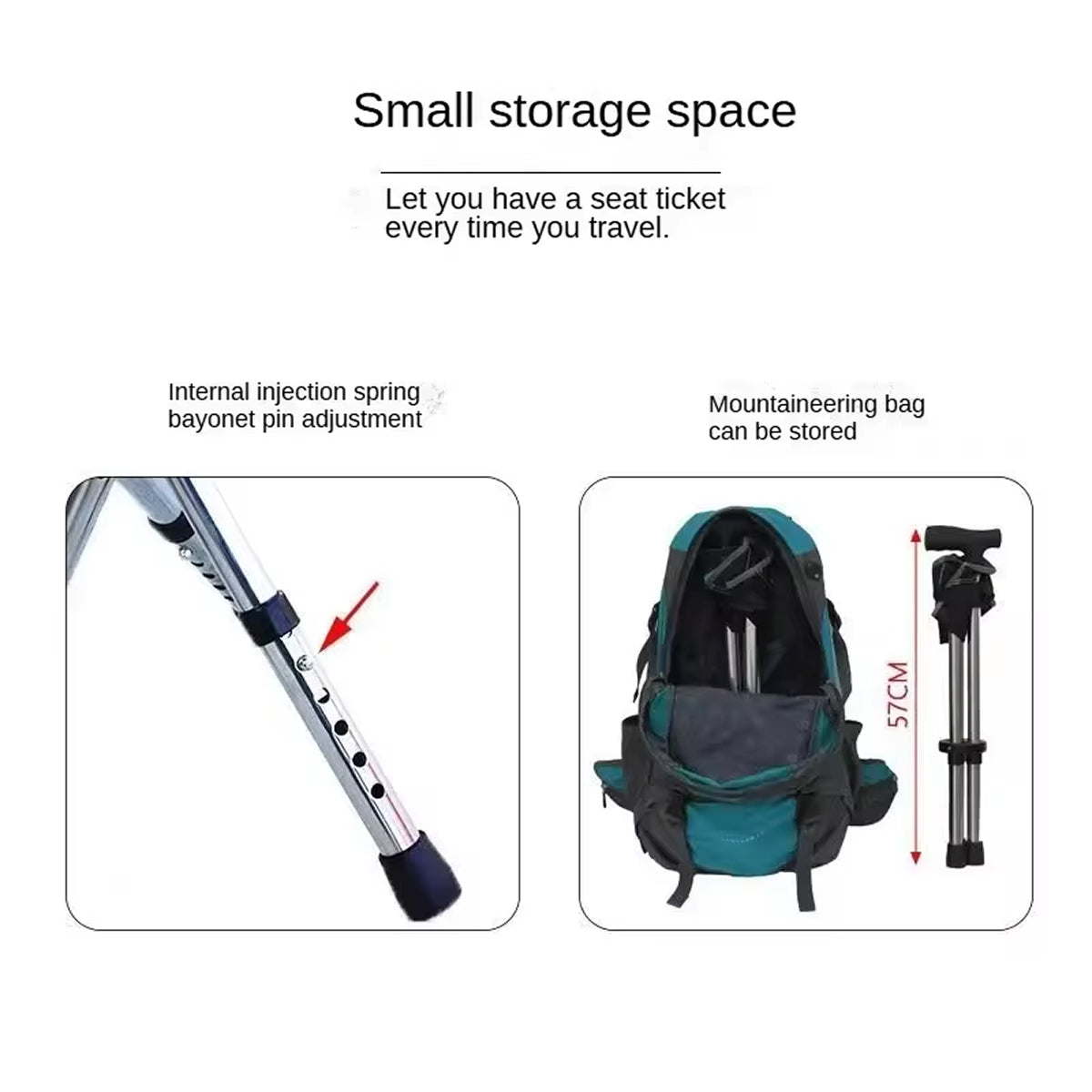 Folding Walking Cane with Built-In Seat & Tripod Base – Adjustable Height 22-34 in, Supports 287 lb, Lightweight 2.4 lb Aluminum Portable