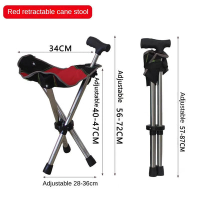 Folding Walking Cane with Built-In Seat & Tripod Base – Adjustable Height 22-34 in, Supports 287 lb, Lightweight 2.4 lb Aluminum Portable