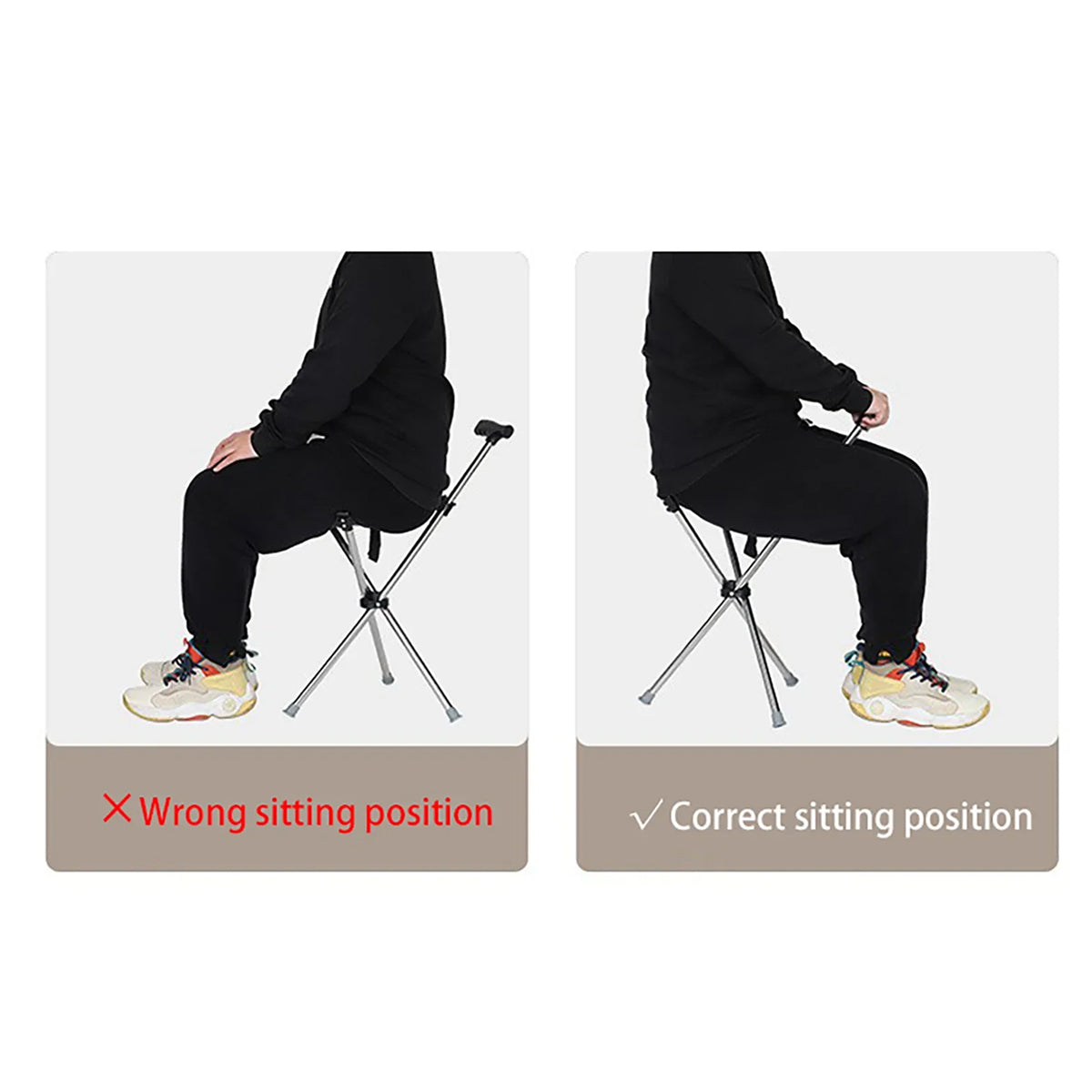 Folding Walking Cane with Built-In Seat & Tripod Base – Adjustable Height 22-34 in, Supports 287 lb, Lightweight 2.4 lb Aluminum Portable