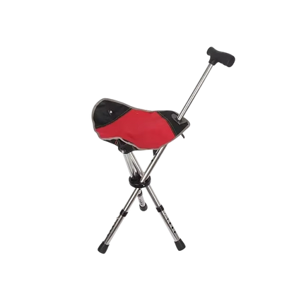 Folding Walking Cane with Built-In Seat & Tripod Base – Adjustable Height 22-34 in, Supports 287 lb, Lightweight 2.4 lb Aluminum Portable