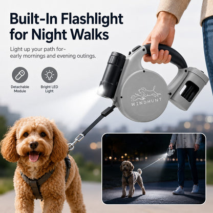 Ortekor 3-in-1 Retractable Dog Leash for Night Walks - Built-In Flashlight & Poop Bag Holder for Easier, Cleaner Walks