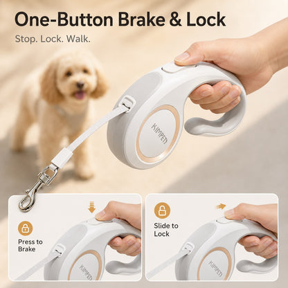 Ortekor Retractable Dog Leash for Daily Walks & Park Outings - Tangle-Free 3m/5m Pet Lead with One-Button Brake, Comfort C-Grip & No-Mess Auto-Retract