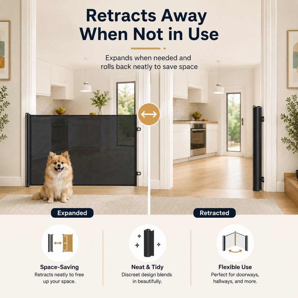 Ortekor No-Drill Retractable Pet Gate for Doorways, Kitchens & Stairs - Keep Cats and Dogs Safely Out of Off-Limit Areas