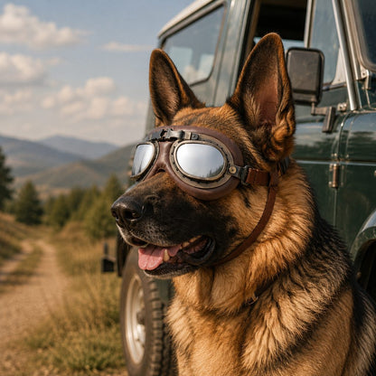 Ortekor Retro Aviator Dog Goggles for Hiking & Road Trips - Adjustable Padded Eyewear That Helps Reduce Wind & Dust Exposure