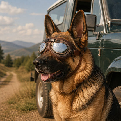 Ortekor Retro Aviator Dog Goggles for Hiking & Road Trips - Adjustable Padded Eyewear That Helps Reduce Wind & Dust Exposure