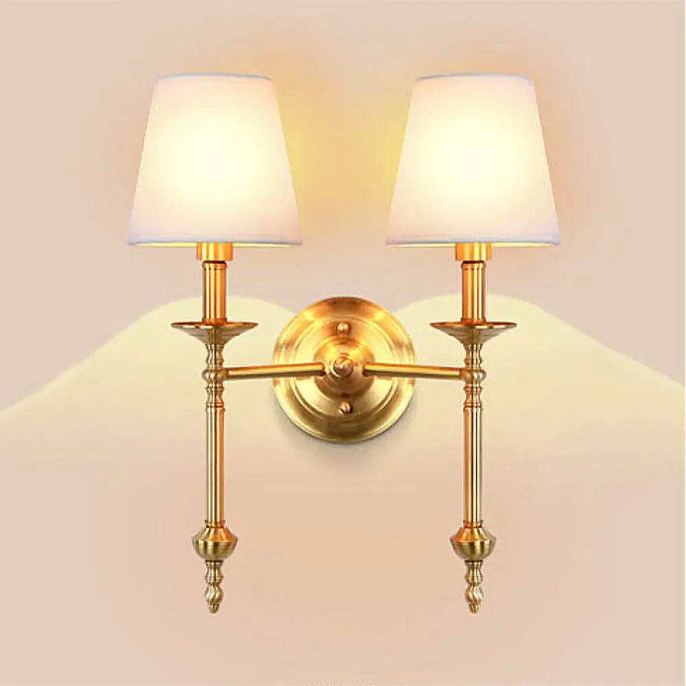 Fabric Cone Wall Sconce Single or Double Light Fixture Gold Metal Finish for Bedroom Living Room Hallway Entryway Traditional Home Lighting