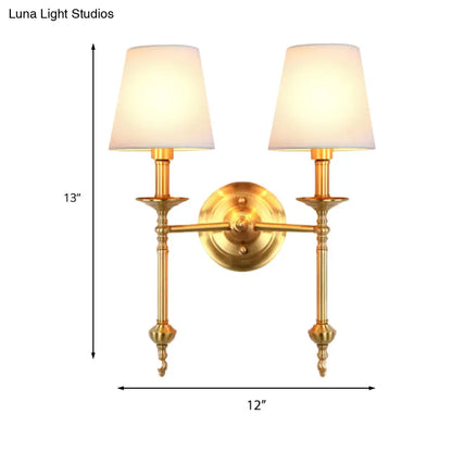 Fabric Cone Wall Sconce Single or Double Light Fixture Gold Metal Finish for Bedroom Living Room Hallway Entryway Traditional Home Lighting