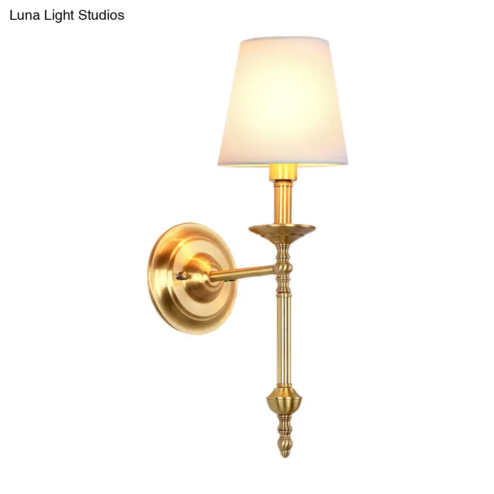 Fabric Cone Wall Sconce Single or Double Light Fixture Gold Metal Finish for Bedroom Living Room Hallway Entryway Traditional Home Lighting