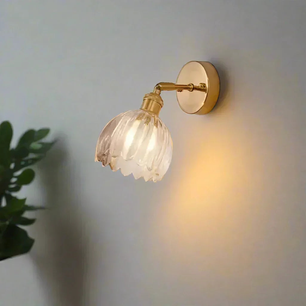 Floral Glass Sconce E26 Base 4.7 in Shade Bedroom Hallway Accent Light Fixture Metal Frame Classic Style for Living Room Bedside Mirror Corr