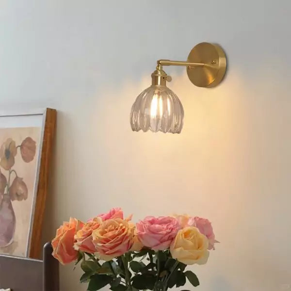 Floral Glass Sconce E26 Base 4.7 in Shade Bedroom Hallway Accent Light Fixture Metal Frame Classic Style for Living Room Bedside Mirror Corr