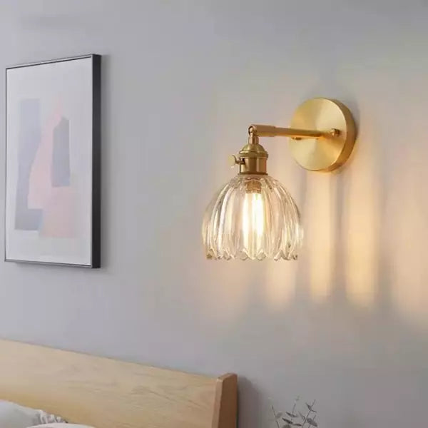 Floral Glass Sconce E26 Base 4.7 in Shade Bedroom Hallway Accent Light Fixture Metal Frame Classic Style for Living Room Bedside Mirror Corr