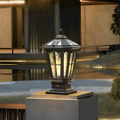 Solar Fence Post Light Cast Aluminum 17 in Tall Warm LED Lantern Waterproof for Driveway Patio Pillar Garden Pathway Gate Post Outdoor Light