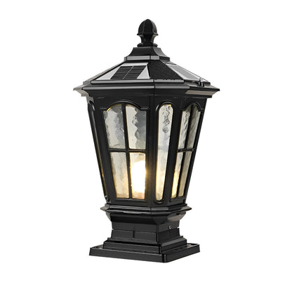 Solar Fence Post Light Cast Aluminum 17 in Tall Warm LED Lantern Waterproof for Driveway Patio Pillar Garden Pathway Gate Post Outdoor Light