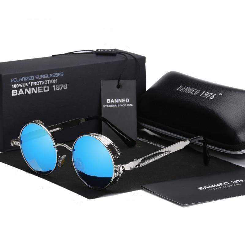 Vintage Round Metal Sunglasses with Polarized UV Protection for Men – Retro Circle Frame Shades with Industrial Accents