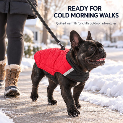 Ortekor Reversible Quilted Dog Winter Coat for Cold Walks - Water-Resistant Reflective 2-in-1 Jacket with Easy Belly Fit