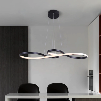 Modern Circle Hanging Fixture with Remote Dimming for Dining Room & Kitchen Island Adjustable Height 47 in Black White Gold Finish Contempor