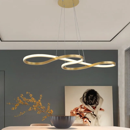 Modern Circle Hanging Fixture with Remote Dimming for Dining Room & Kitchen Island Adjustable Height 47 in Black White Gold Finish Contempor