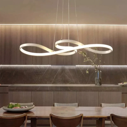 Modern Circle Hanging Fixture with Remote Dimming for Dining Room & Kitchen Island Adjustable Height 47 in Black White Gold Finish Contempor