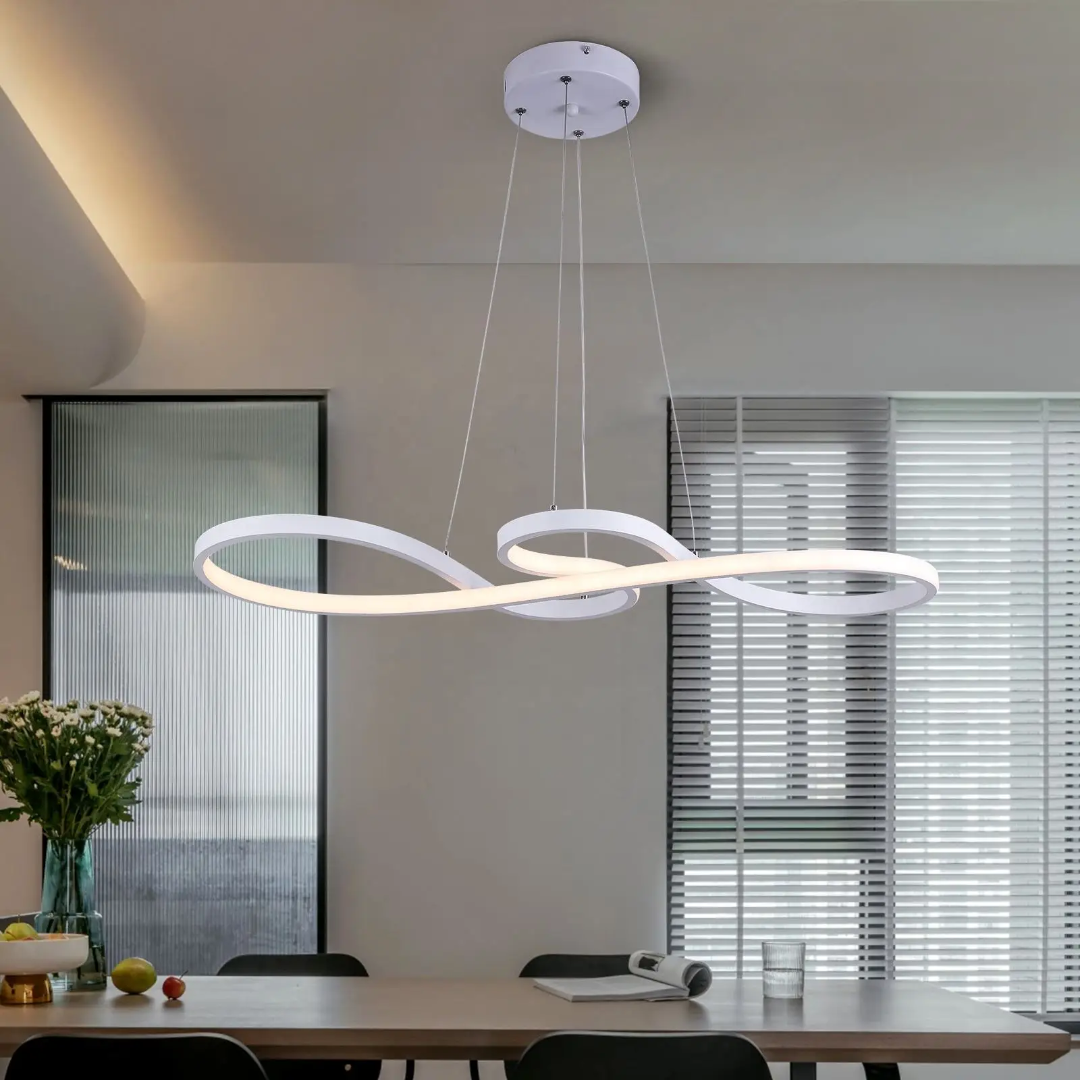 Modern Circle Hanging Fixture with Remote Dimming for Dining Room & Kitchen Island Adjustable Height 47 in Black White Gold Finish Contempor